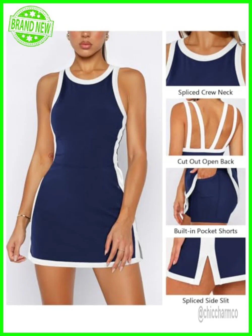 Backless Tennis Dress with Built-in Shorts and Pocket Workout Sleeveless